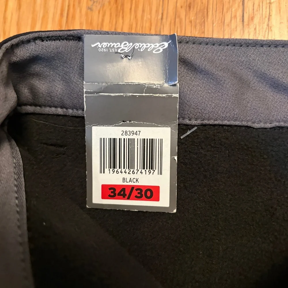 Eddie Bauer Fleece Lined Tech Pant Mens 34x30 Black Stretch Cargo Outdoor New